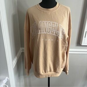 Los Angeles California Crew Neck Sweatshirt Womens Sz S Tan White Screen Print